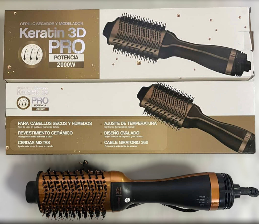 Cepillo Secador de Cabello Keratina 3D